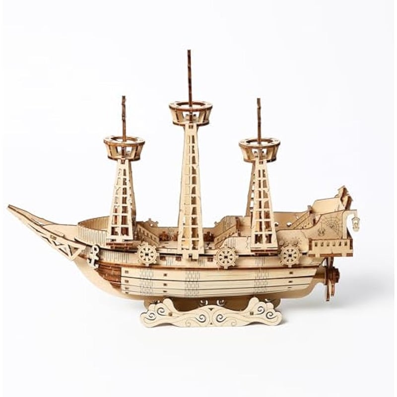 3D Wooden Puzzle for Adults, 3D Puzzle Model Pirate Ship Mechanical Model Kit Sailing Ship Building, Vintage Boat Series Construction Craft Set, DIY Home Decorations Gifts 180 Pieces - Image 4